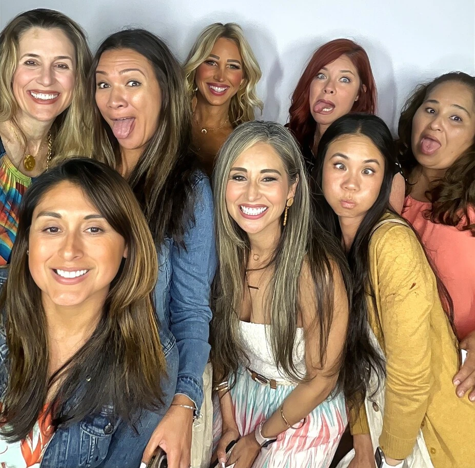 Party guests pose at a Los Angeles celebration.