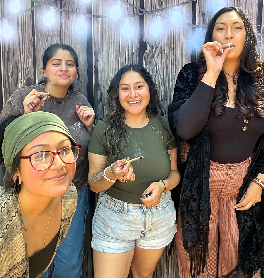 Friends pose at a Los Angeles celebration.